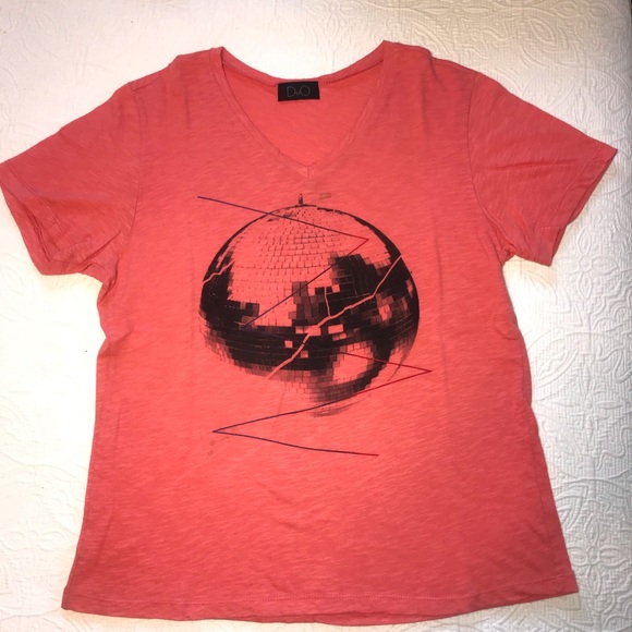 DuO V-Neck Coral Disco Ball Vintage Graphic T-Shirt - Picture 7 of 12